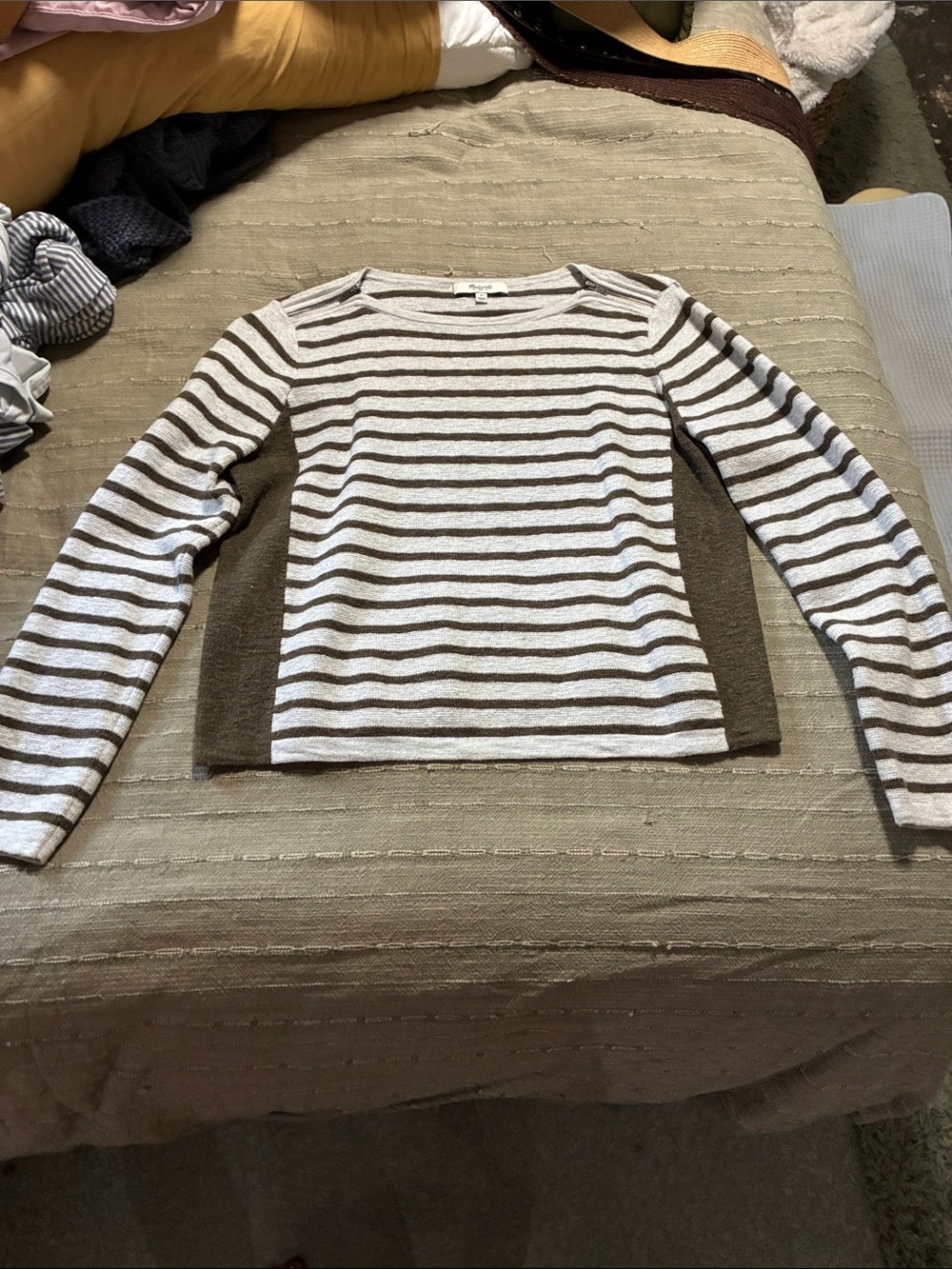 Madewell Cream and Brown Striped Long-Sleeve Tee